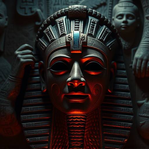 Affiche du documentaire 'Les Secrets des Pharaons', montrant des hiéroglyphes et un masque funéraire.