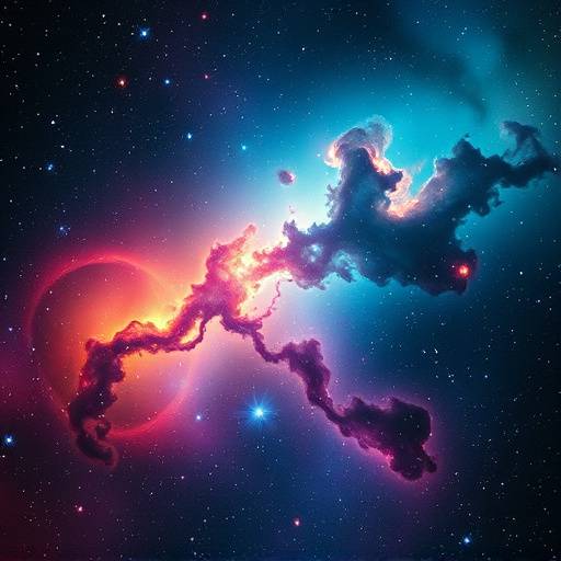 Image du documentaire 'L'Univers en Expansion', montrant une nébuleuse colorée et des étoiles.